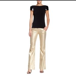 Alice + Olivia top with patent leather capped sleeves